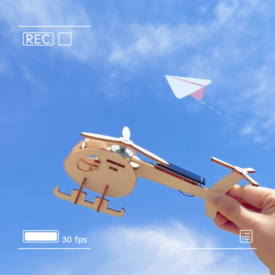 DIY Wooden Solar-powered Helicopter Kit for Kids | STEM Science Toy with Video Instructions – Ages 5+