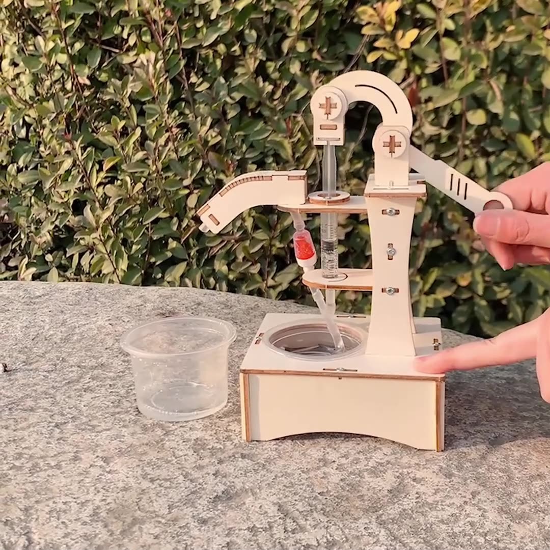 DIY Wooden Hand-operated Water Pump Kit for Kids | STEM Science Toy with Video Instructions – Ages 5+