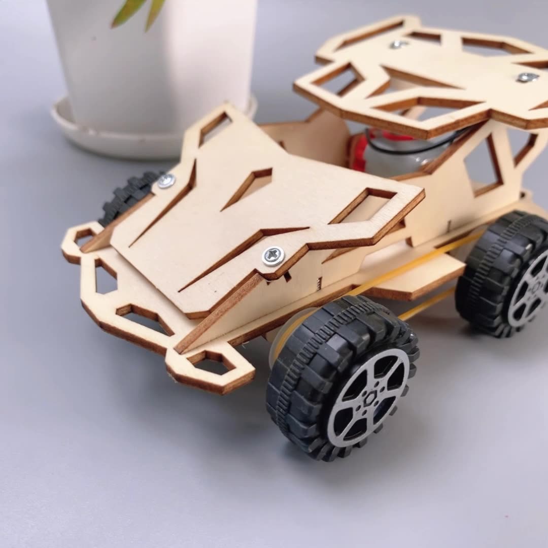 DIY Wooden Electric 4WD Car Kit for Kids | STEM Science Toy with Video Instructions – Ages 5+