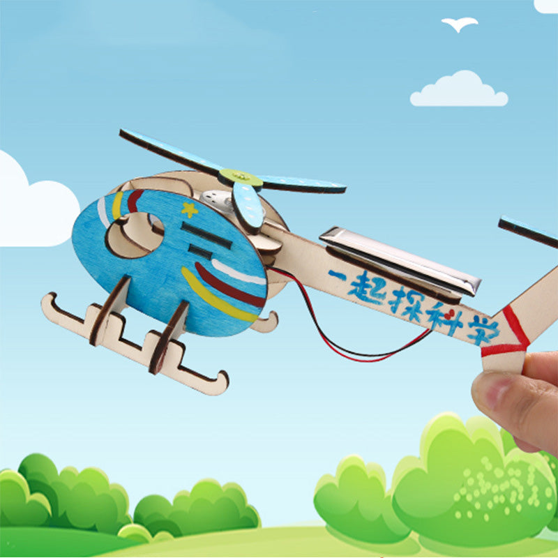 DIY Wooden Solar-powered Helicopter Kit with Educational Benefits – STEM Toy for Kids Age 5+ Powered by Solar Energy