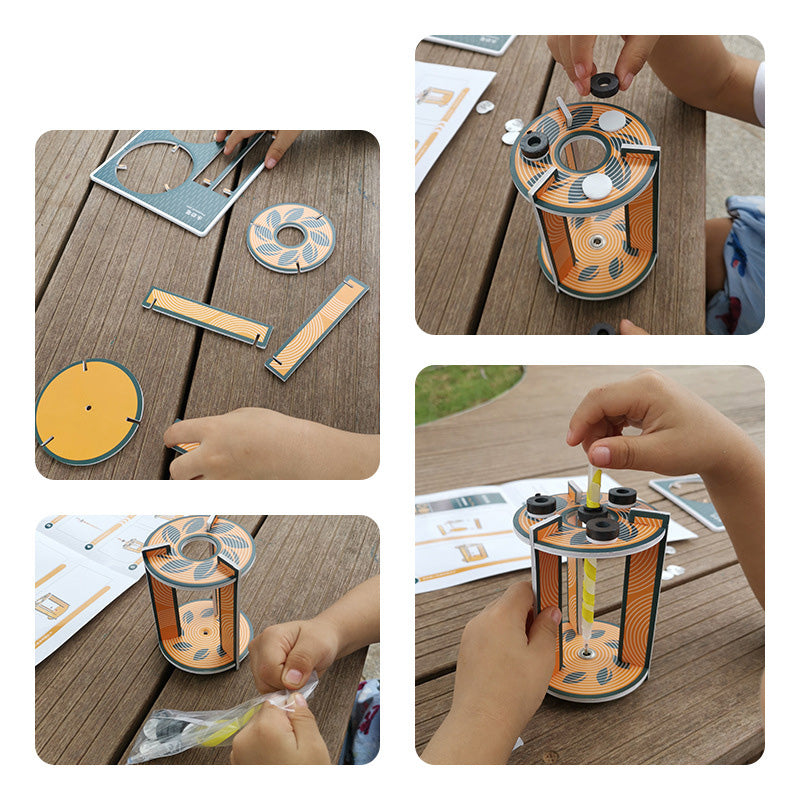 Child happily assembling the DIY Perpetual Pen Kit, developing hands-on skills and problem-solving abilities.