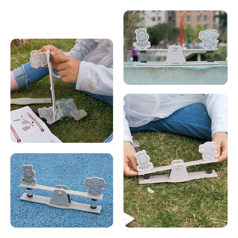 Child assembling the DIY Seesaw Kit, demonstrating hands-on learning and fine motor skill development. Ideal for ages 3+.