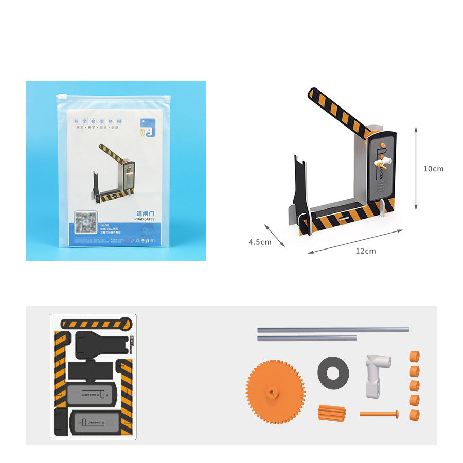 DIY Barrier Gate Kit Contents: Cardboard, Electronics, Gears