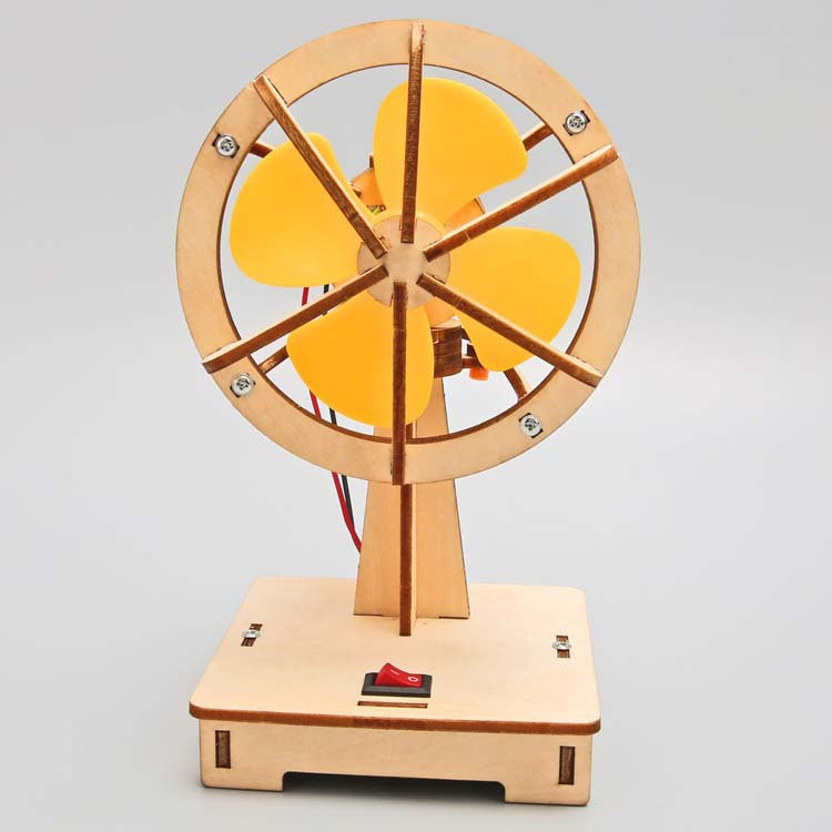 Finished DIY Oscillating Fan Kit Showing Movement and Wooden Construction