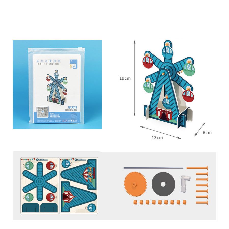 DIY Ferris Wheel Kit Contents - Cardboard, Electronics, Instructions