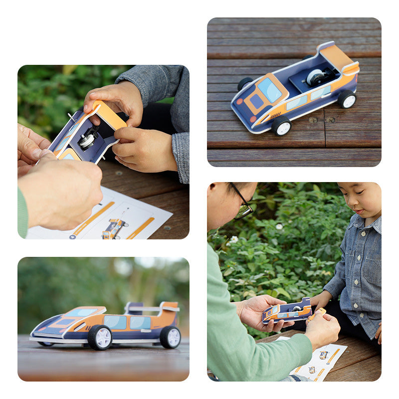 Completed DIY Pull-back Toy Car: Easy to assemble, teaches basic mechanics. Great STEM gift!