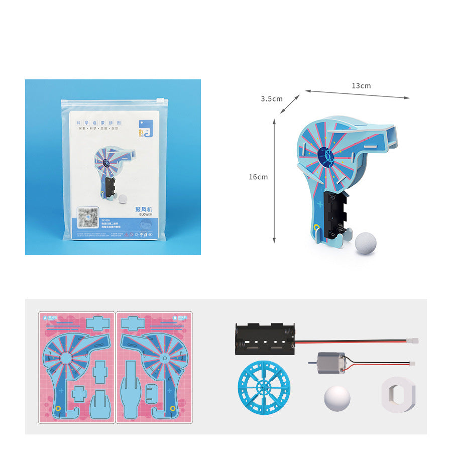 DIY Blower Kit Contents: Cardboard Pieces, Motor, Battery Holder for Kids' Science Project