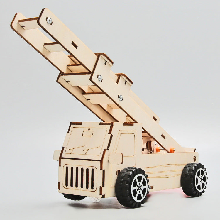 Finished Wooden Fire Truck Model with Extendable Ladder
