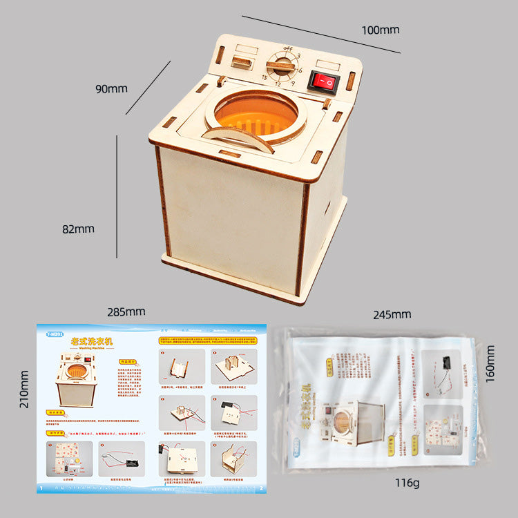 DIY Wooden Old-fashioned Washing Machine Kit for Kids | STEM Science Toy with Video Instructions – Ages 5+