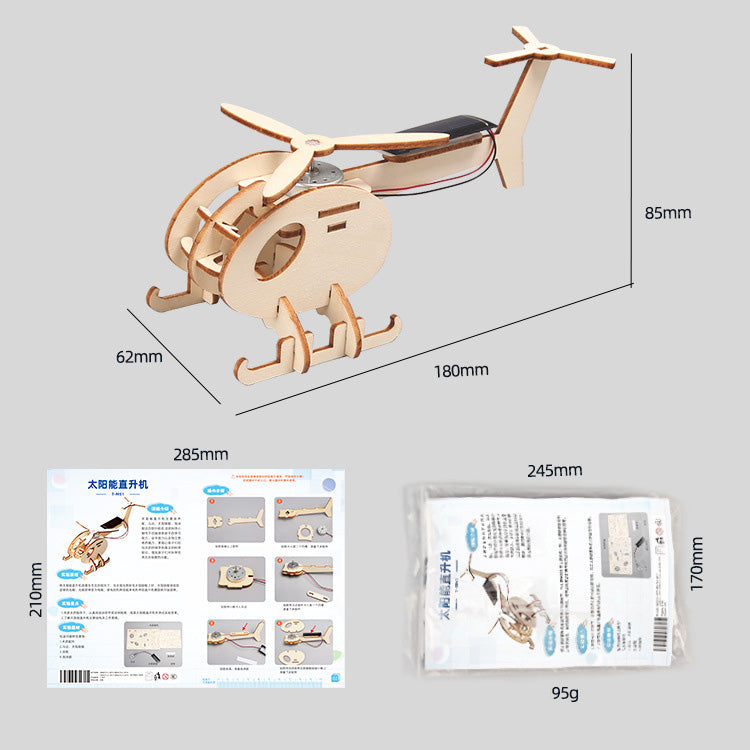 DIY Wooden Solar-powered Helicopter Kit for Kids | STEM Science Toy with Video Instructions – Ages 5+