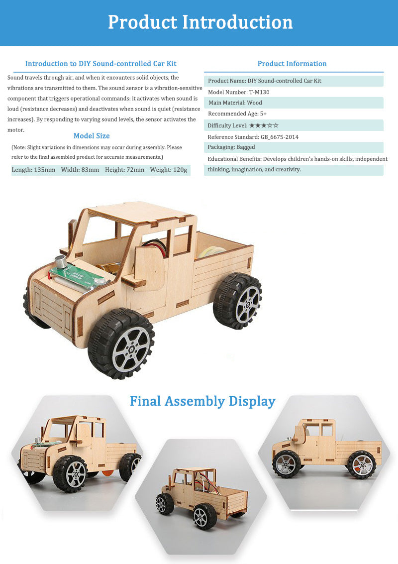 DIY Wooden Sound-controlled Car Kit for Kids | STEM Science Toy with Video Instructions – Ages 5+