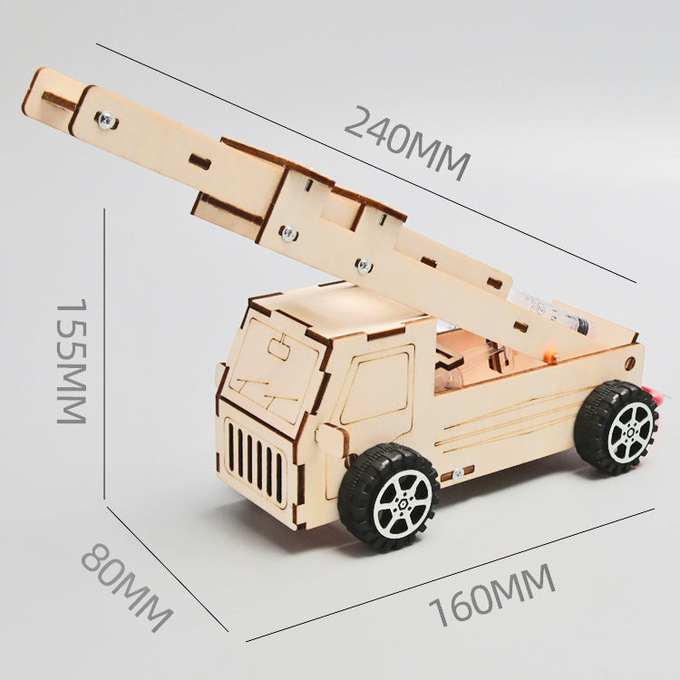 Close-up of Wooden Ladder Fire Truck Kit Components