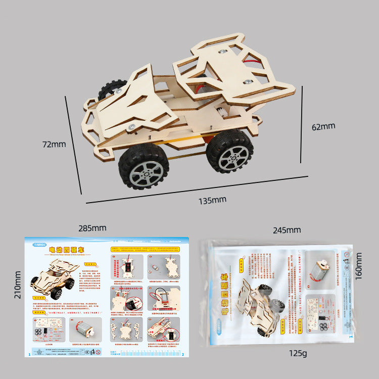 DIY Wooden Electric 4WD Car Kit for Kids | STEM Science Toy with Video Instructions – Ages 5+