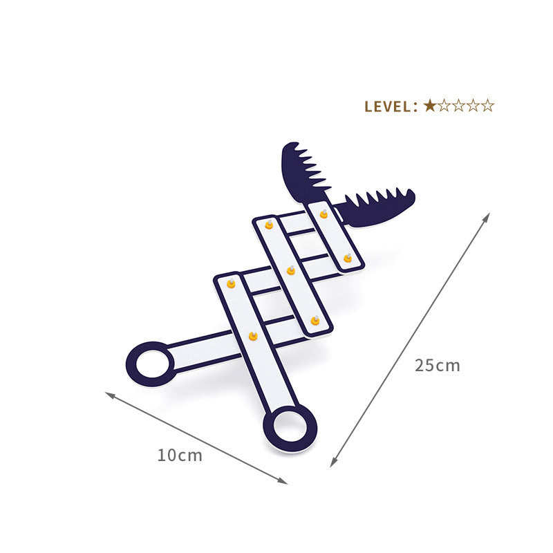 Dimensions of the assembled DIY Alligator Clip Kit: 25cm long, 10cm wide, with difficulty level displayed.