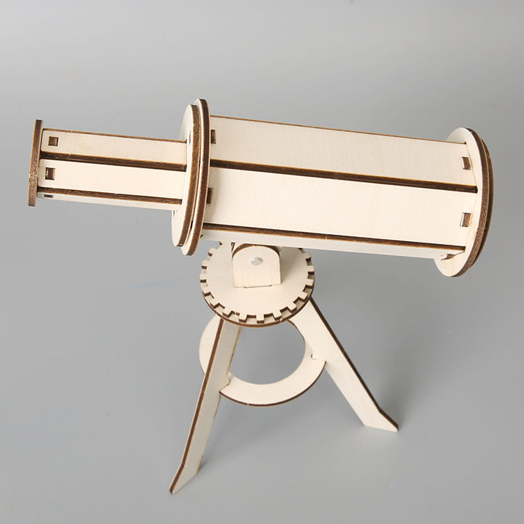Wooden DIY Astronomical Telescope Kit on its tripod, perfect for introducing basic astronomy.