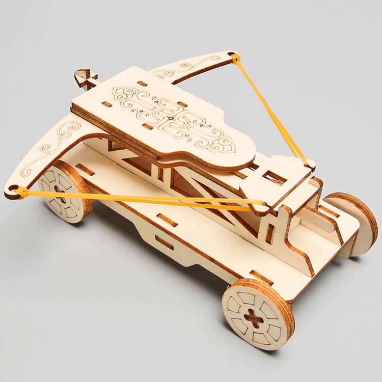 Angled view of the completed wooden Ballista Kit.