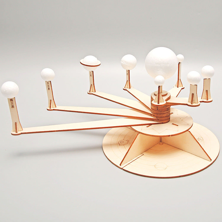 Completed DIY Orrery Solar System model kit, a wooden educational toy for kids
