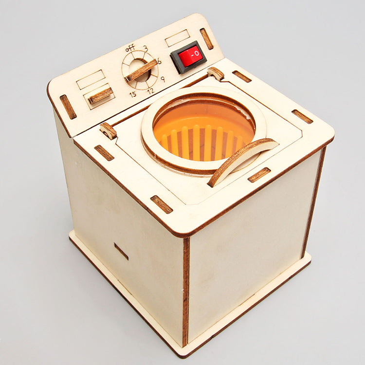 Completed wooden DIY Old-fashioned Washing Machine model.
