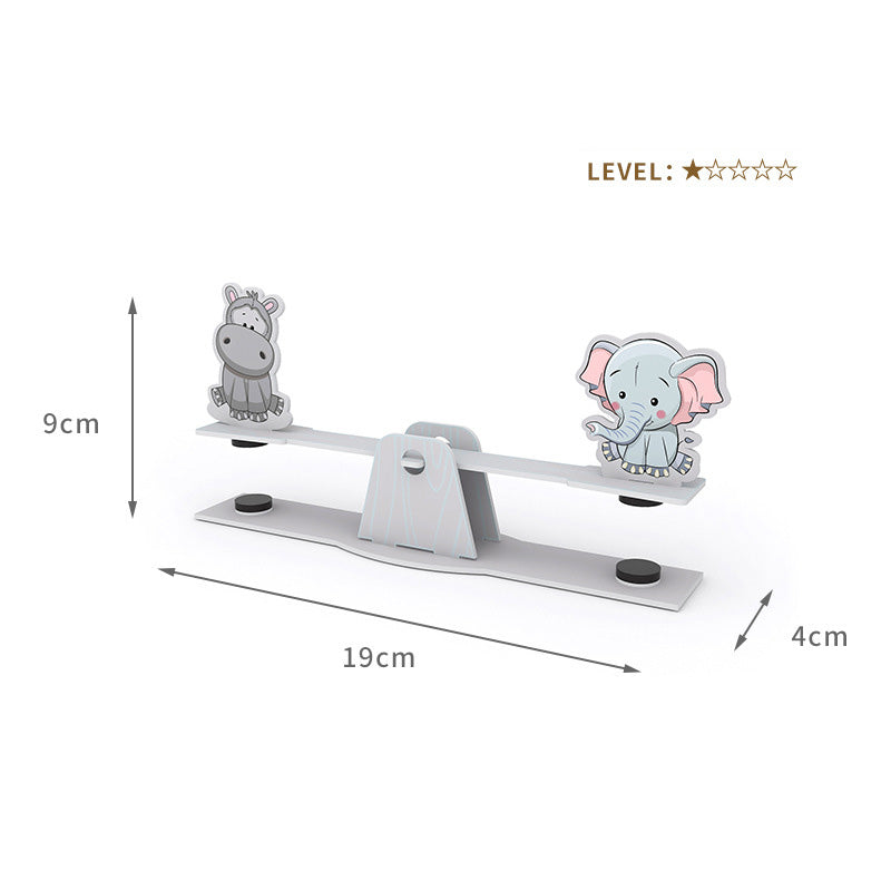 Assembled DIY animal seesaw toy outdoors, showcasing a completed balance experiment. Perfect STEM gift for curious minds.