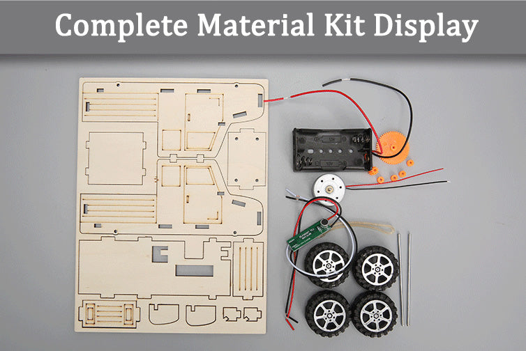 Complete DIY Sound-Controlled Car Kit - Wooden Parts and Electronics.