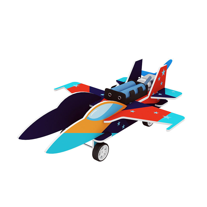 Assembled DIY Fighter Jet Kit, a fun and educational science toy for kids.