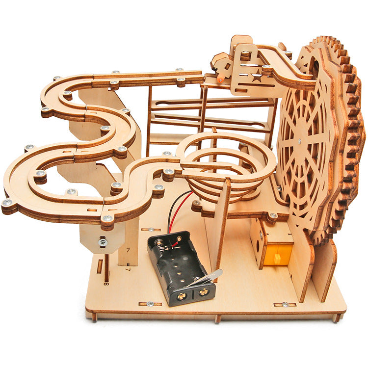 Completed Wooden Ball Track Kit: A fun and educational STEM toy for children.