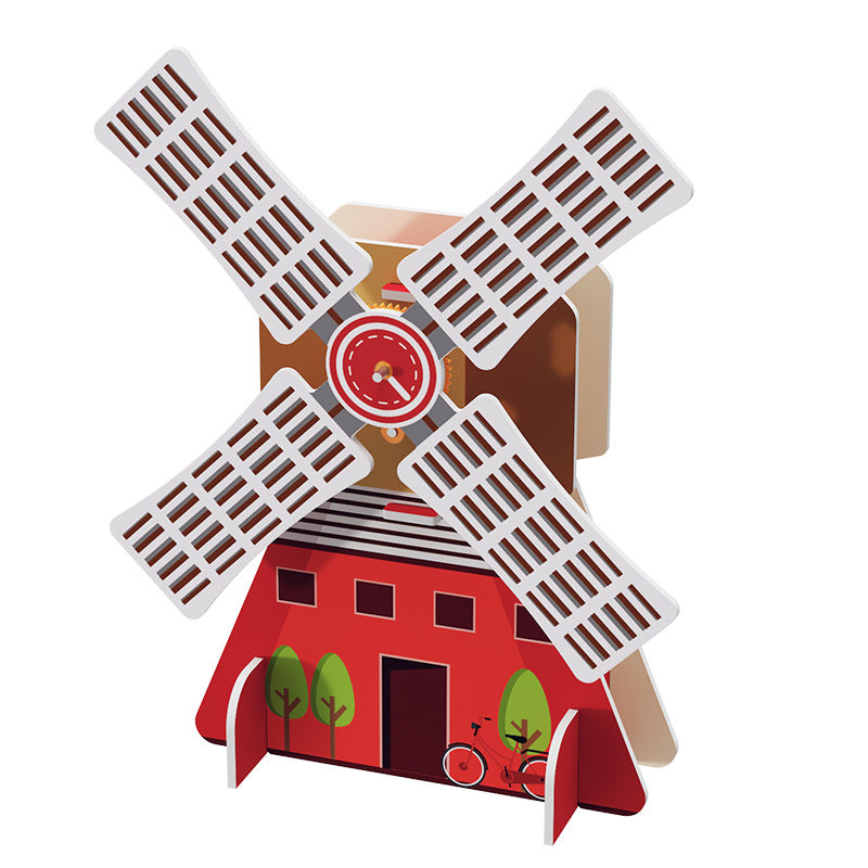 Colorful DIY Hand-cranked Windmill Kit, a fun and educational STEAM toy for kids.