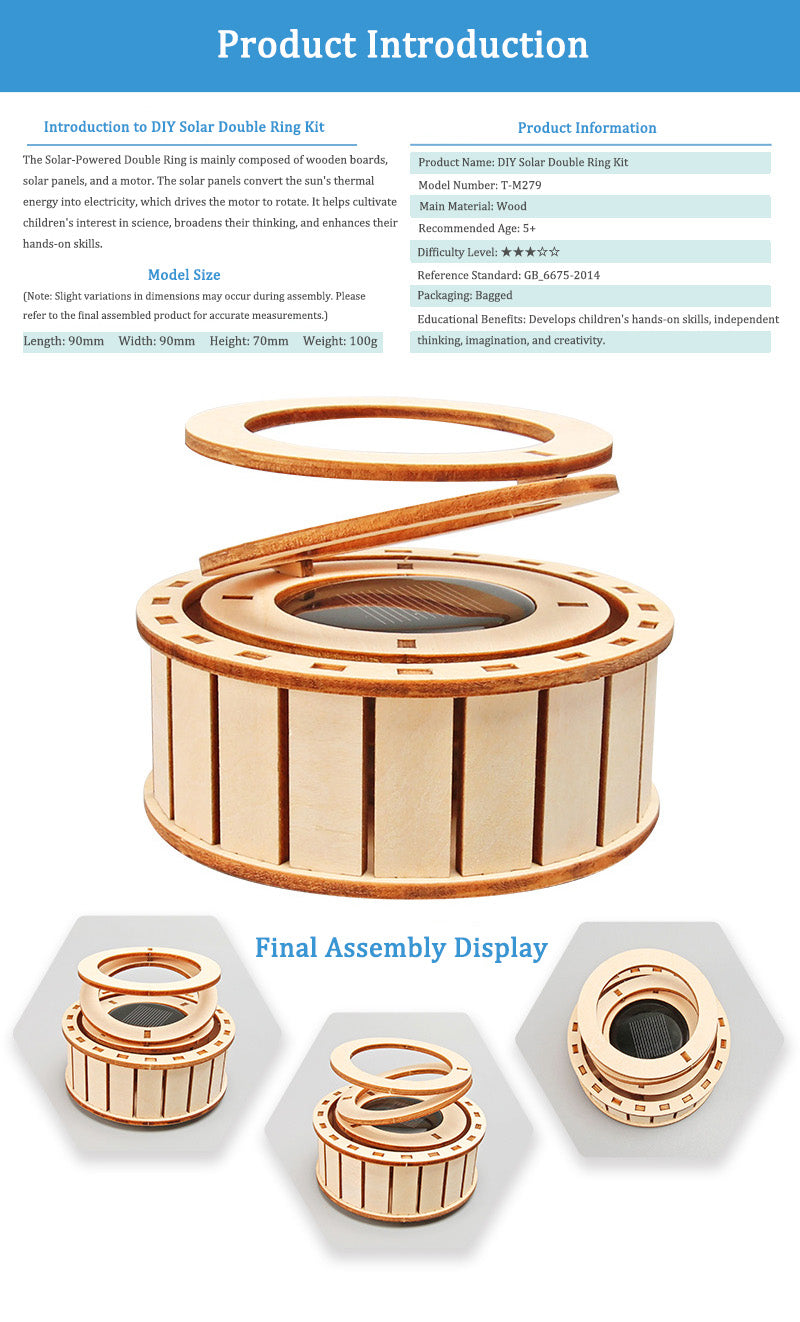 DIY Wooden Solar Double Ring Kit for Kids | STEM Science Toy with Video Instructions – Ages 5+