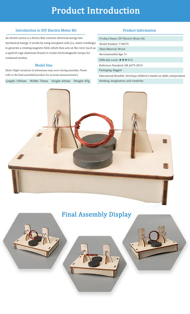 DIY Wooden Electric Motor Kit for Kids | STEM Science Toy with Video Instructions – Ages 5+