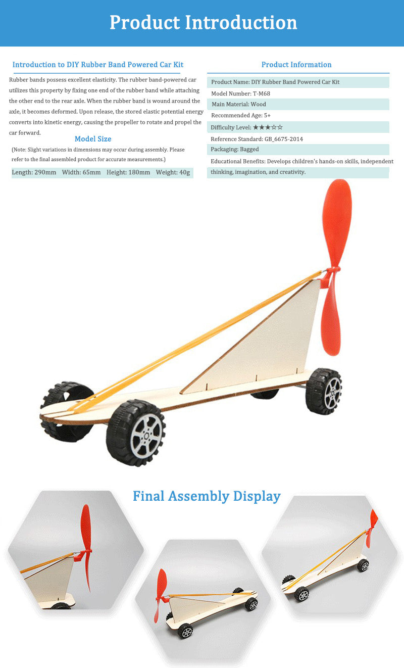 DIY Wooden Rubber Band Powered Car Kit for Kids | STEM Science Toy with Video Instructions – Ages 3+