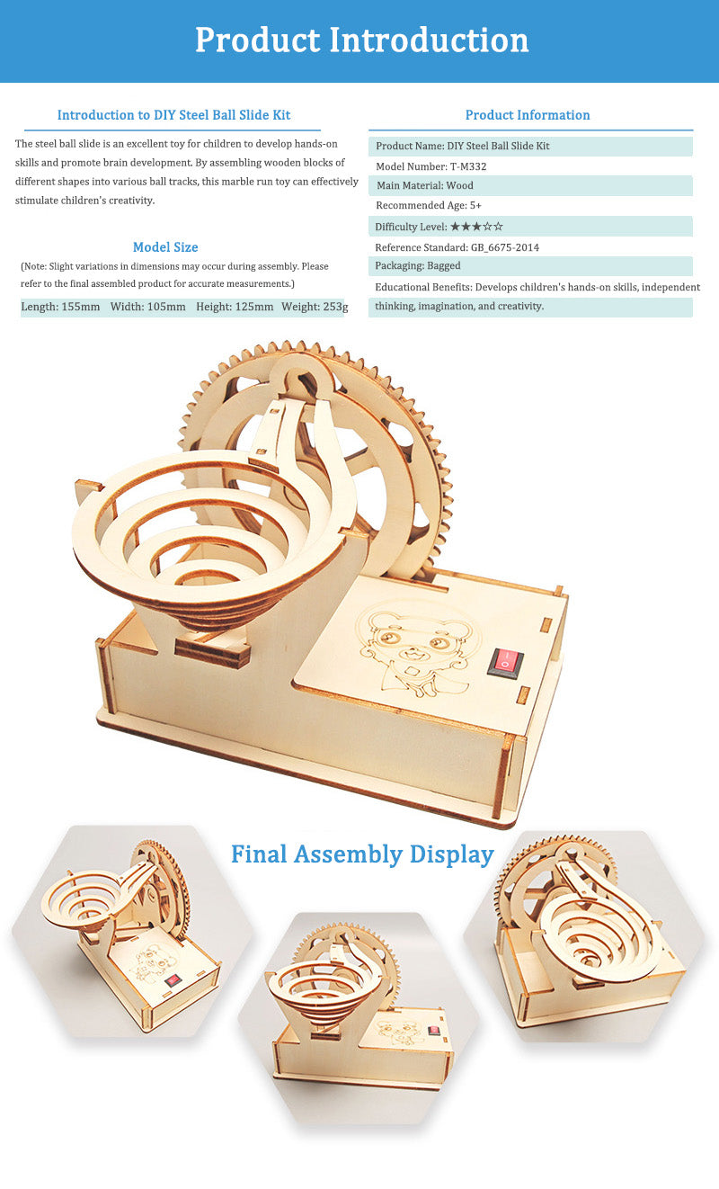 DIY Wooden Steel Ball Slide Kit for Kids | STEM Science Toy with Video Instructions – Ages 5+