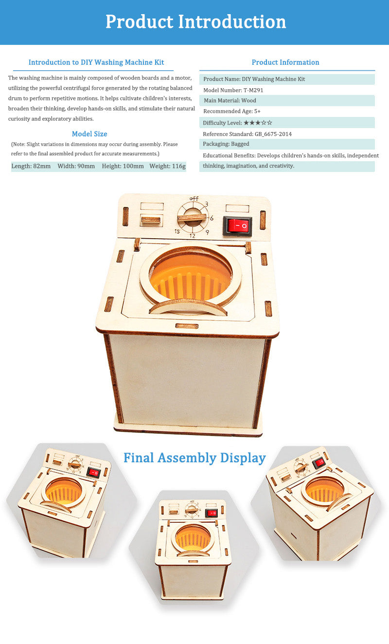 DIY Wooden Old-fashioned Washing Machine Kit for Kids | STEM Science Toy with Video Instructions – Ages 5+