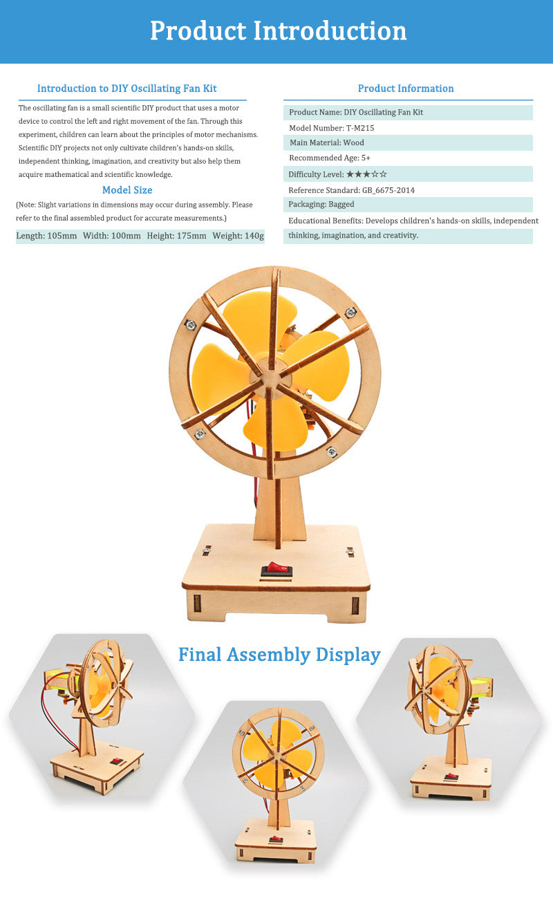 DIY Wooden Oscillating Fan Kit for Kids | STEM Science Toy with Video Instructions – Ages 5+