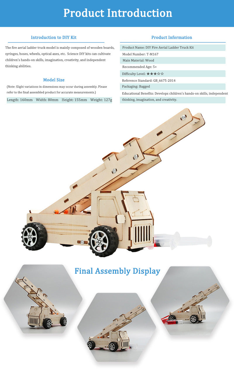 DIY Wooden Ladder Fire Truck Kit for Kids | STEM Science Toy with Video Instructions – Ages 5+