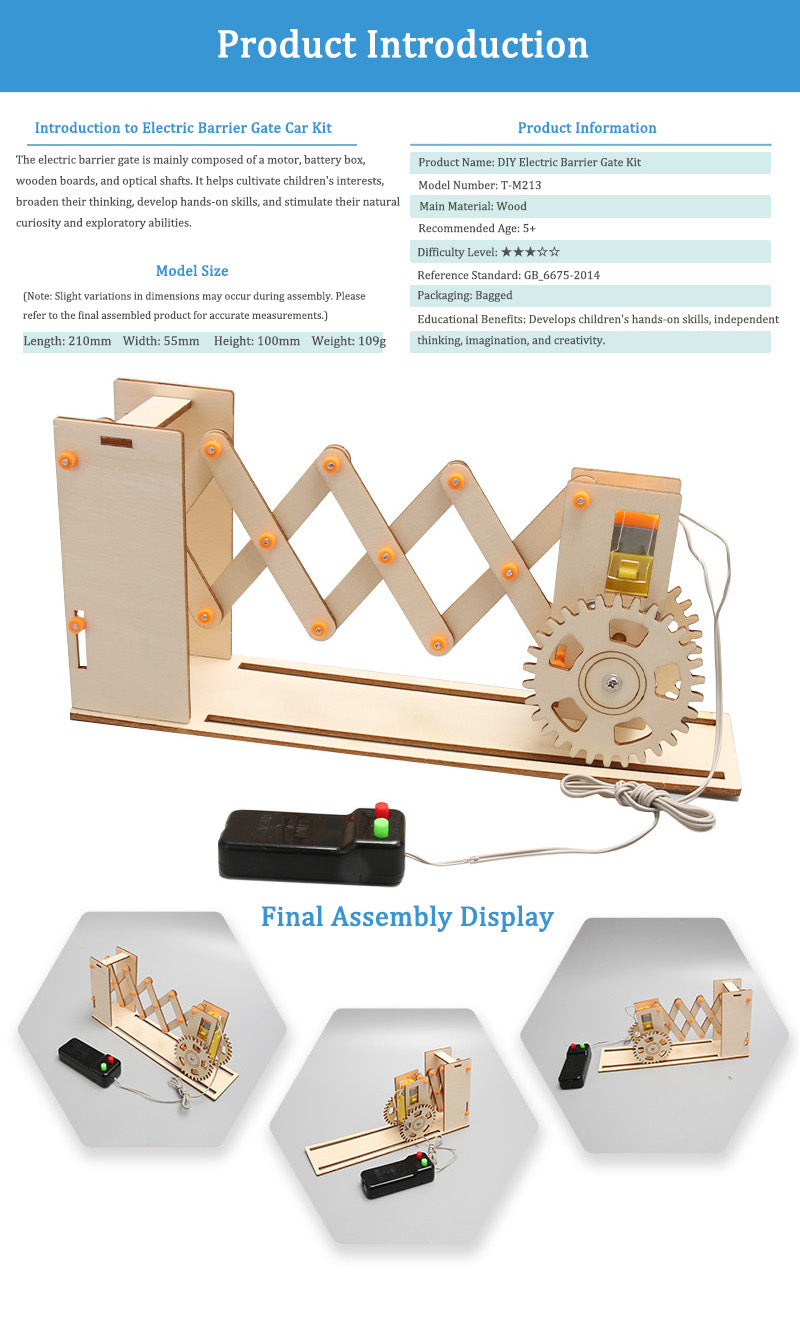 DIY Wooden Electric Barrier Gate Kit for Kids | STEM Science Toy with Video Instructions – Ages 5+
