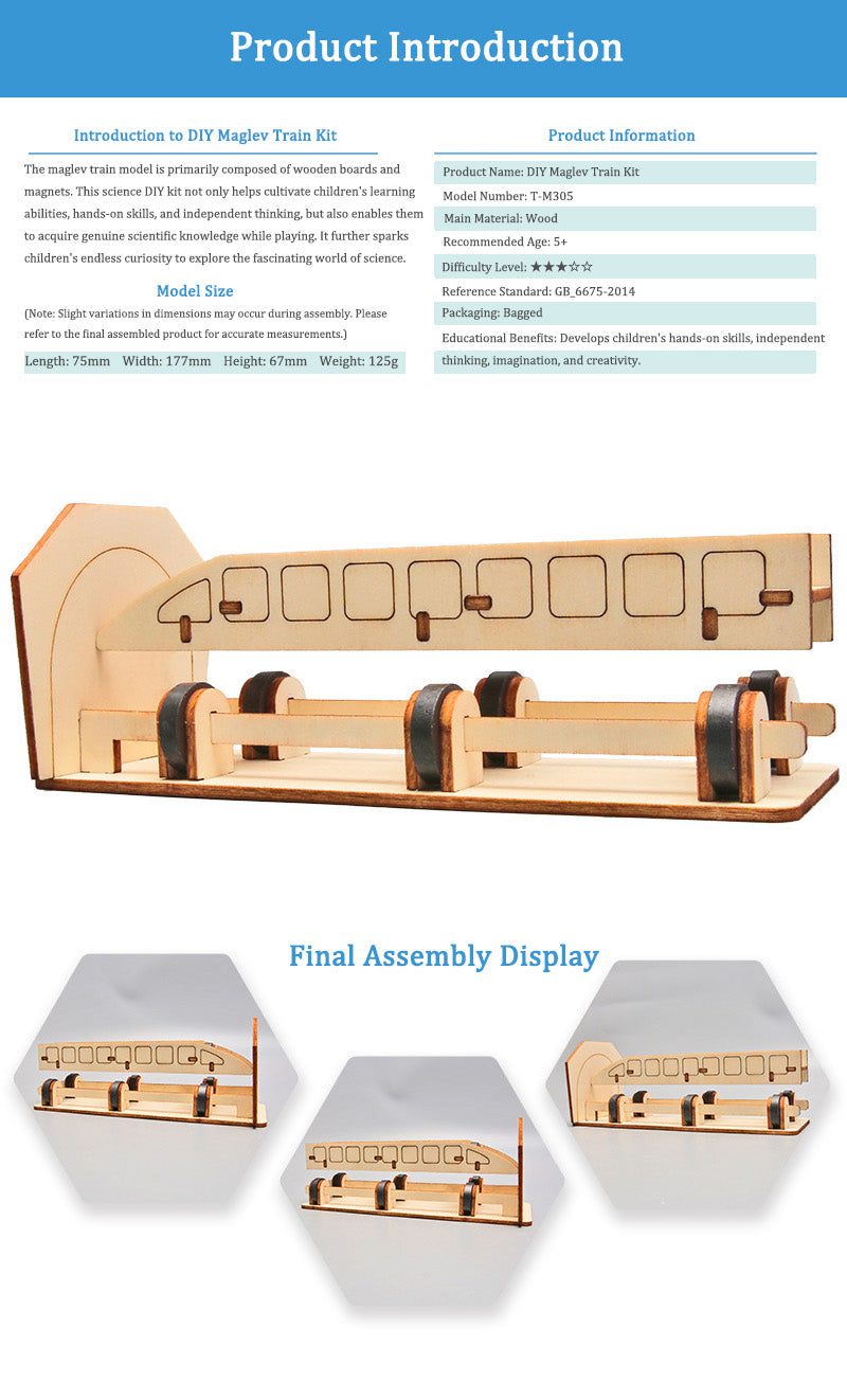 DIY Wooden Maglev Train Kit for Kids | STEM Science Toy with Video Instructions – Ages 5+