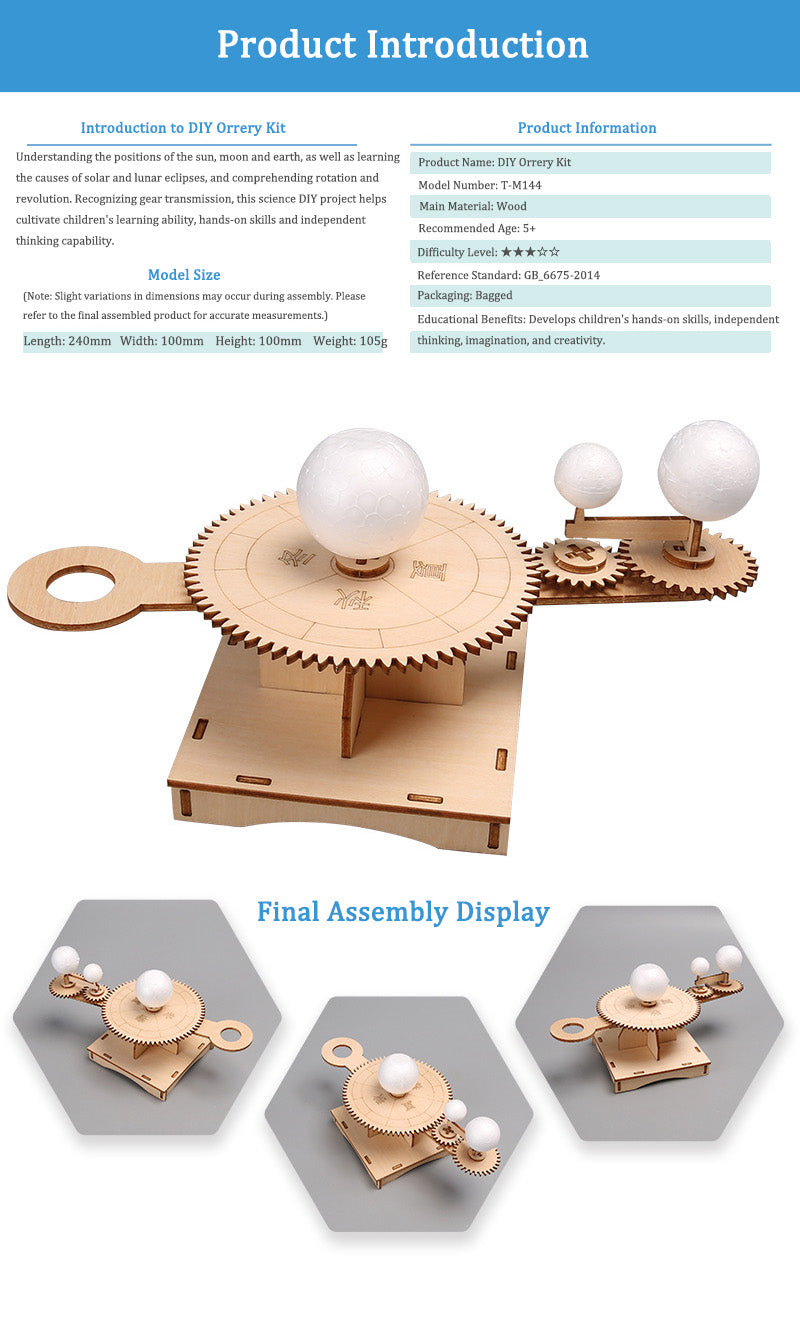 DIY Wooden Orrery Kit for Kids | STEM Science Toy with Video Instructions – Ages 3+