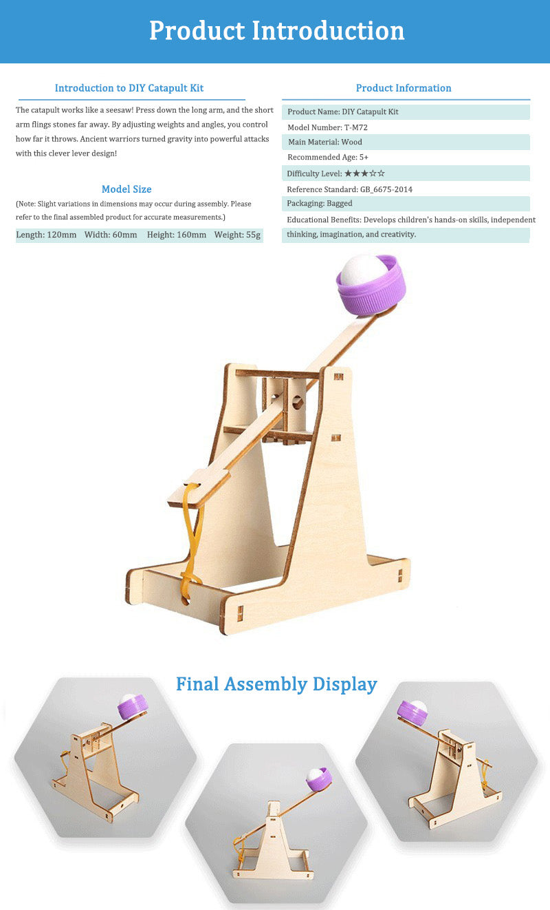 DIY Wooden Catapult Kit for Kids | STEM Science Toy with Video Instructions – Ages 5+