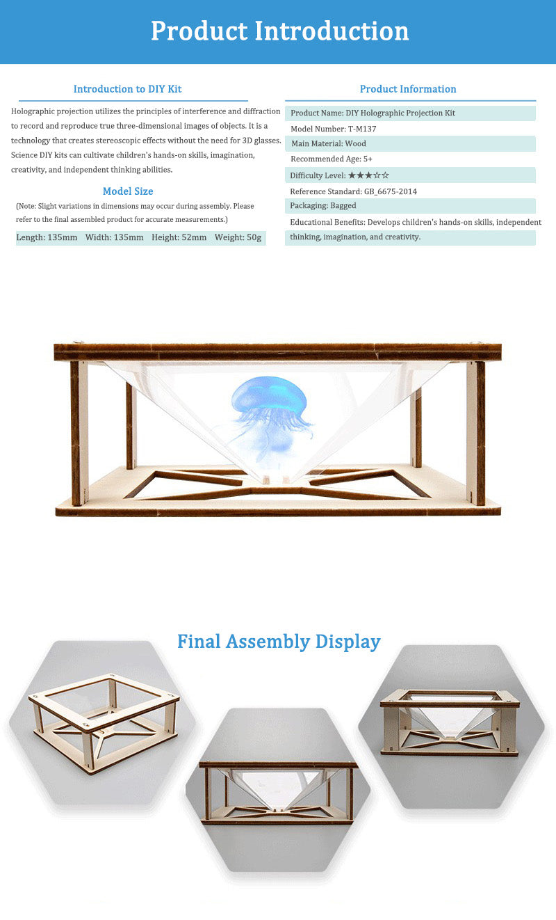 DIY Wooden Holographic Projection Kit for Kids | STEM Science Toy with Video Instructions – Ages 3+