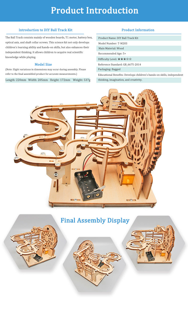 DIY Wooden Ball Track Kit for Kids | STEM Science Toy with Video Instructions – Ages 5+