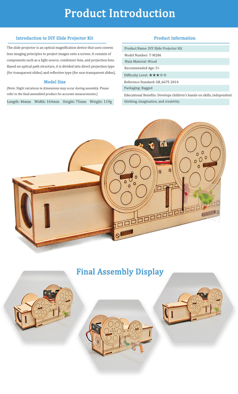 DIY Wooden Slide Projector Kit for Kids | STEM Science Toy with Video Instructions – Ages 5+