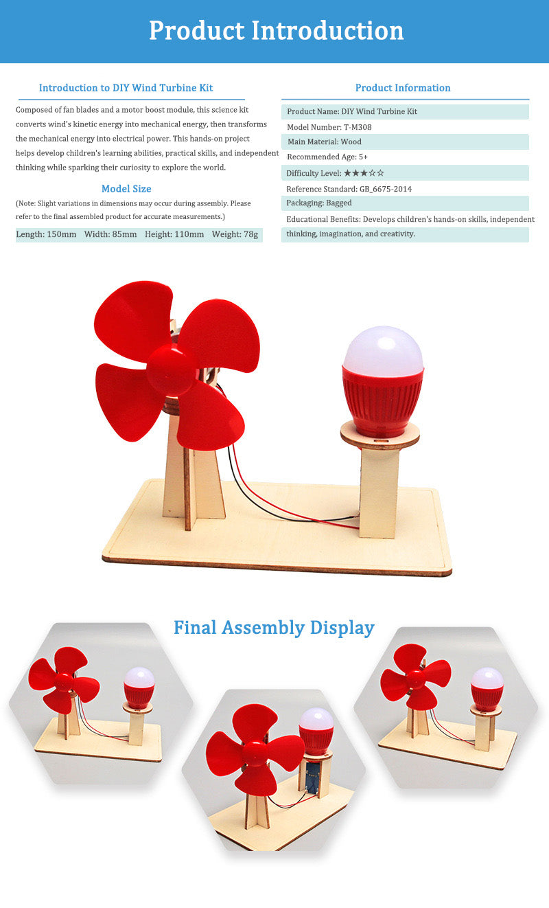 DIY Wooden Wind Turbine Kit for Kids | STEM Science Toy with Video Instructions – Ages 5+