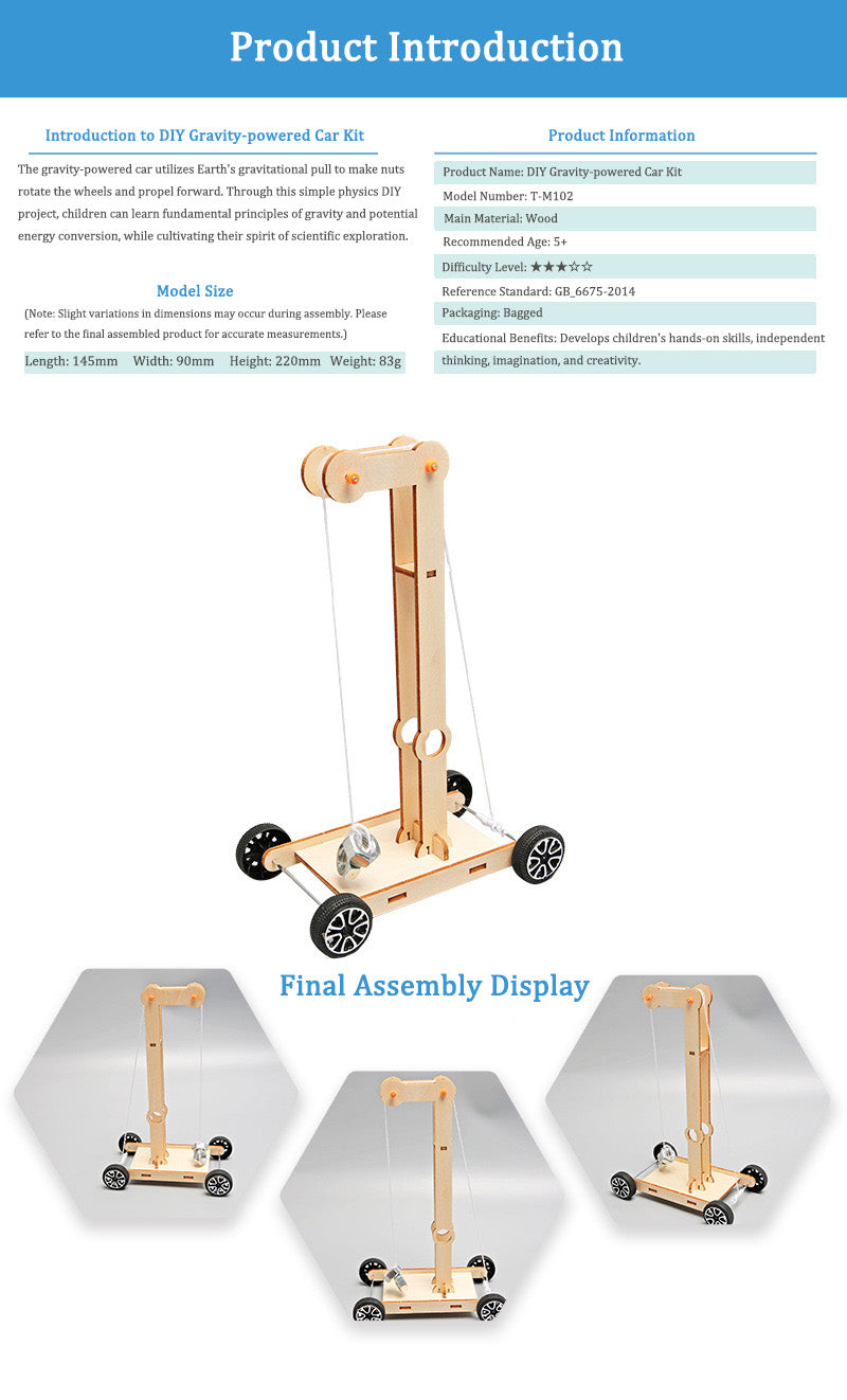 DIY Wooden Gravity-powered Car Kit for Kids | STEM Science Toy with Video Instructions – Ages 3+