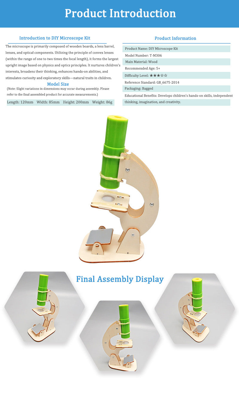 DIY Wooden Microscope Kit for Kids | STEM Science Toy with Video Instructions – Ages 3+