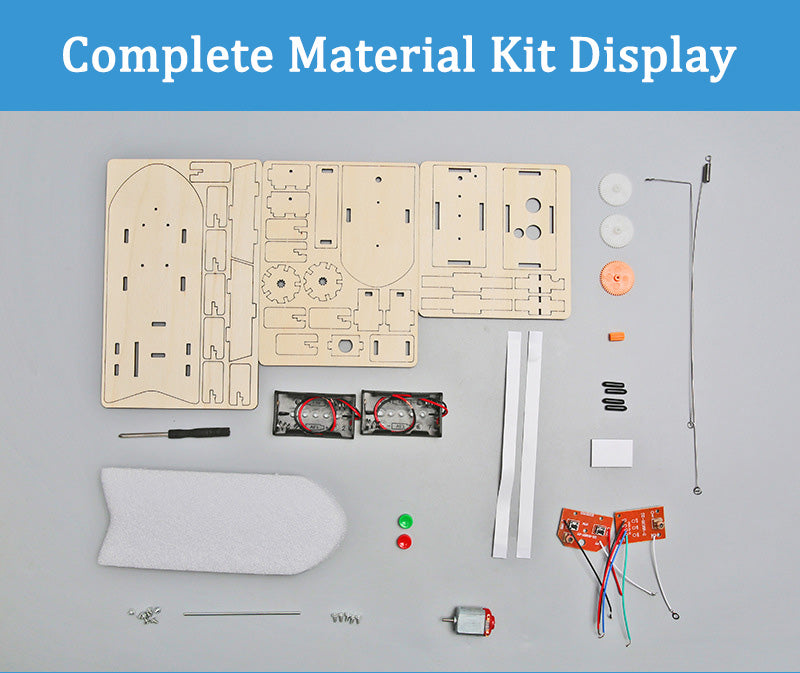 Complete parts for the DIY Remote-controlled Paddle Steamer Kit.