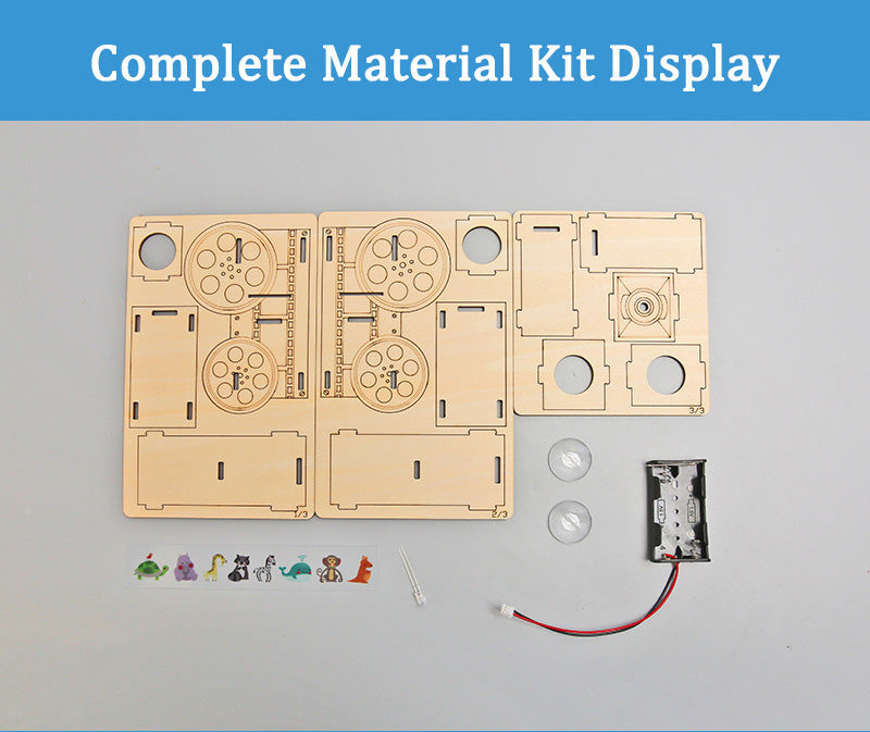 Complete Components of the DIY Wooden Slide Projector Kit - Ready to Build.