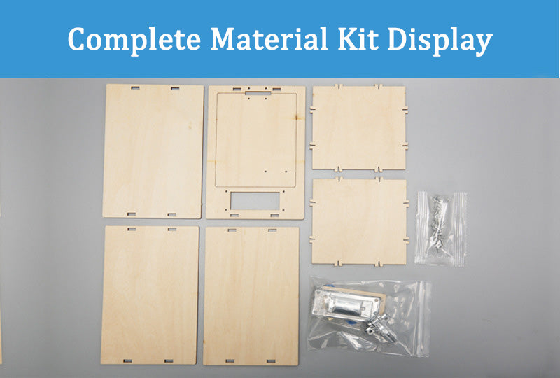 Components of DIY Safety Box Kit | Pre-cut wood pieces, lock parts, screws for assembly