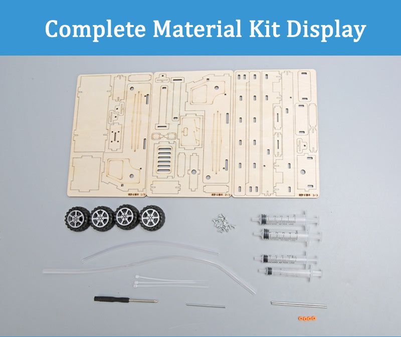 Complete Parts for DIY Fire Truck: Wood, Syringes, Wheels
