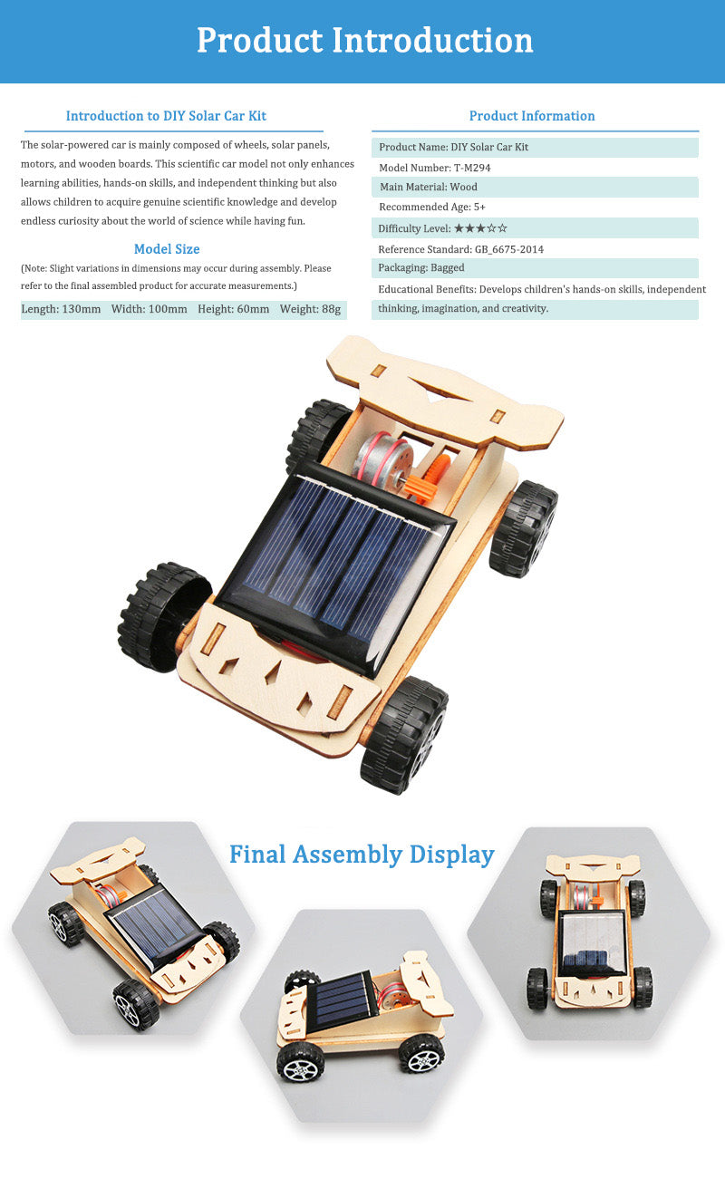DIY Wooden Solar Car Kit for Kids | STEM Science Toy with Video Instructions – Ages 5+