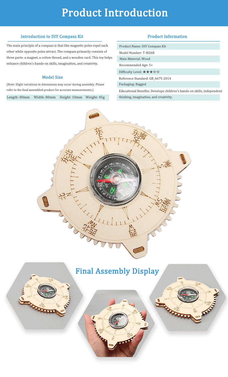 DIY Wooden Compass Kit for Kids | STEM Science Toy with Video Instructions – Ages 3+
